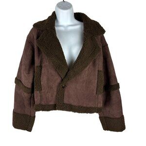 Brown Refeel Womens Jacket With Faux Shearling Trim Size L